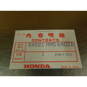 Autocollant de carénage Honda CBR 1000 HURRICANE 1988 64581-MM5-640ZB